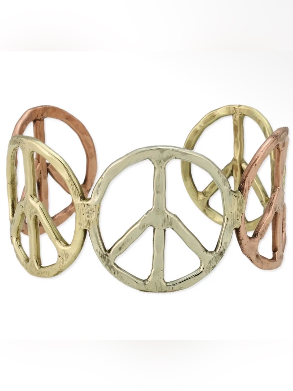 Woodstock Vibes Mixed Metal Peace Sign Cuff Bracelet